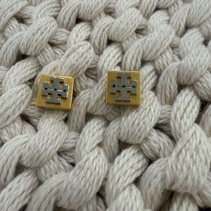 Tory Burch Gold and Silver Logo Stud Earrings